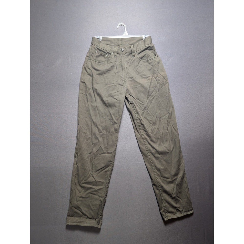 LL Bean Chino Pants Womens 4P Olive Green Cotton Flat Front Straight Leg 0VR51